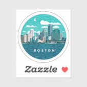 Vintag Retro Boston City Skyline, Boston City Aufkleber (Blatt)
