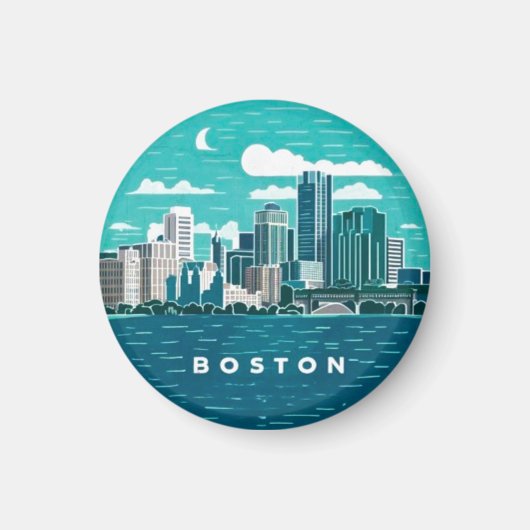 Vintag Retro Boston City Skyline, Boston City Magnet (Vorne)