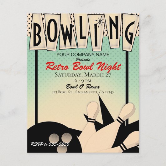 Vintag Retro Bowling Bowl Night Corporate Party Flyer (Vorne)