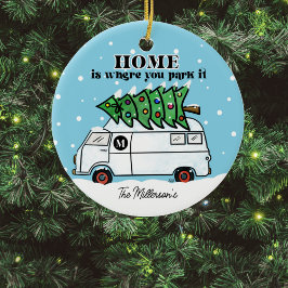 Vintag Retro Camper Van Christmas Tree Foto Keramik Ornament