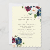 Vintag Retro Champagne Burgundy Floral Wedding Einladung (Vorderseite)