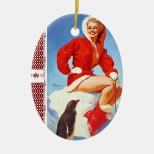 Vintag Retro Christmas Button Girl Keramik Ornament