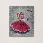 Vintag Retro Christmas Girl Caroling in Snow Puzzle (Vertikal)