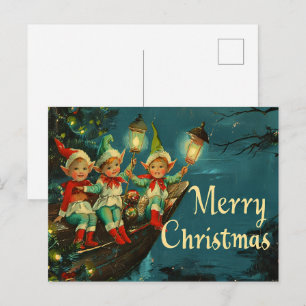 Vintag Retro Christmas: Glückliche Elfen Feiertagspostkarte