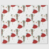 Vintag Retro Christmas Lady Geschenkpapier (Flach)