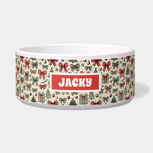 Vintag Retro Christmas Polka Dots Bows Dog Napf