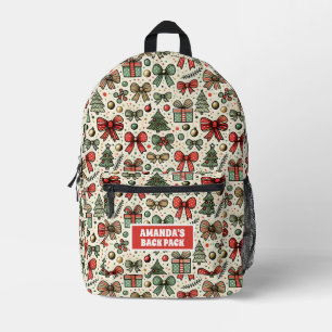 Vintag Retro Christmas Polka Dots Bows Muster Bedruckter Rucksack