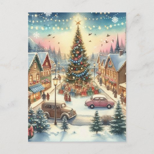 Vintag Retro Christmas Postkarte (Vorderseite)