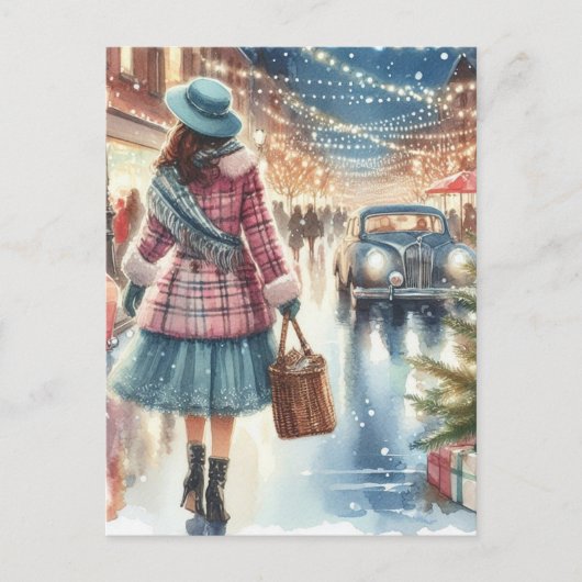 Vintag Retro Christmas Postkarte (Vorderseite)