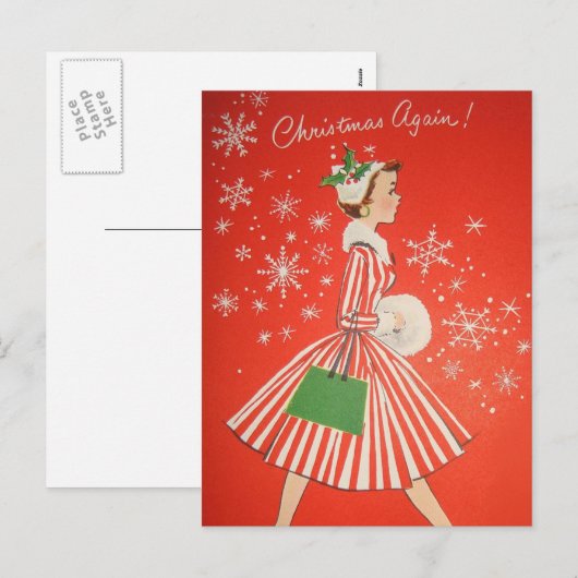 Vintag Retro Christmas Postkarte (Vorne/Hinten)