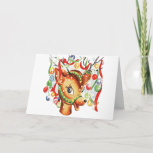 Vintag Retro Christmas Reindeer Confetti Feiertagskarte
