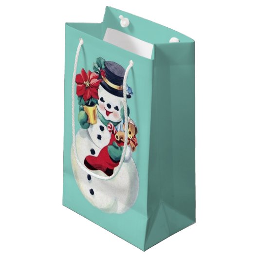 VINTAG RETRO CHRISTMAS SNOWMAN KLEINE GESCHENKTÜTE (Vorderseite Schrägansicht)