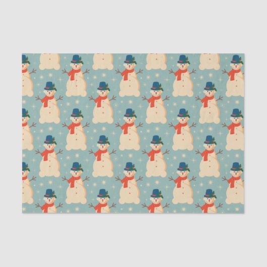 Vintag Retro Christmas Snowman Light Blue Seidenpapier (Vorderseite)
