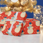 Vintag Retro Christmas Snowman Red Geschenkpapier<br><div class="desc">Weihnachtsschneemann</div>
