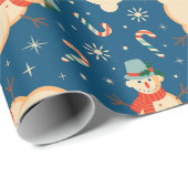 Vintag Retro Christmas Snowman und Candy Cane Geschenkpapier (Rolleneckpunkt)