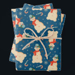 Vintag Retro Christmas Snowman und Candy Cane Geschenkpapier Set<br><div class="desc">Weihnachtsschneemann</div>