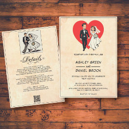 Vintag Retro Classic Modernes Comic Hochzeit Einladung