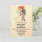 Vintag Retro Couple 50er Comic Hochzeit Einladung (Stehend Vorderseite)