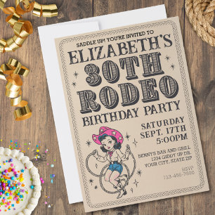 Vintag Retro Cowgirl 30. Geburtstag Party Einladung
