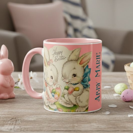 Vintag Retro Custom Happy Oaster Bunnies Tasse