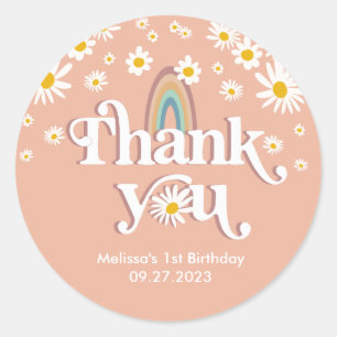 Vintag Retro Daisy Rainbow Vielen Dank Runder Aufkleber