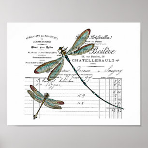 Vintag, Retro Design Frankreich - Libelle, Insekt Poster