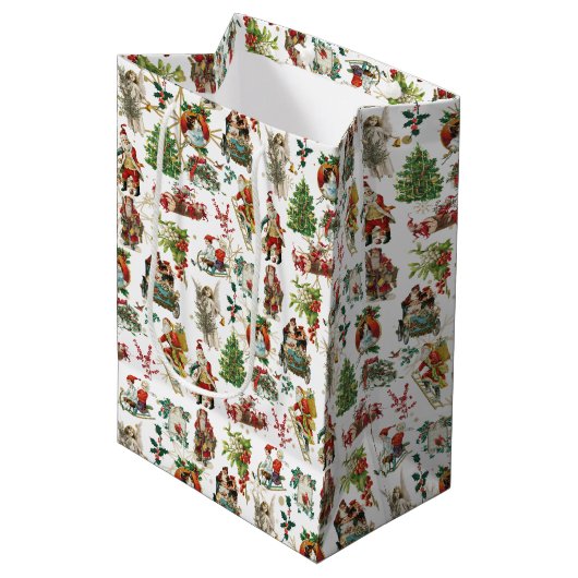 Vintag Retro Festlicher Weihnachtsfeiertag Mittlere Geschenktüte (Vorderseite Schrägansicht)