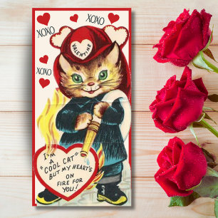 Vintag Retro Feuerwehrmann Cool Katze Valentinstag Feiertagskarte