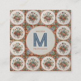 Vintag Retro Floral Terracotta Tiles Social Media Quadratische Visitenkarte