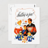 Vintag Retro Frauen 60er Knitting ist Spaß! Postkarte (Vorne/Hinten)