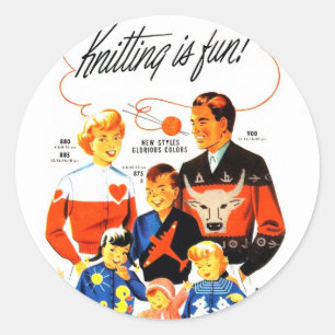 Vintag Retro Frauen 60er Knitting ist Spaß! Runder Aufkleber