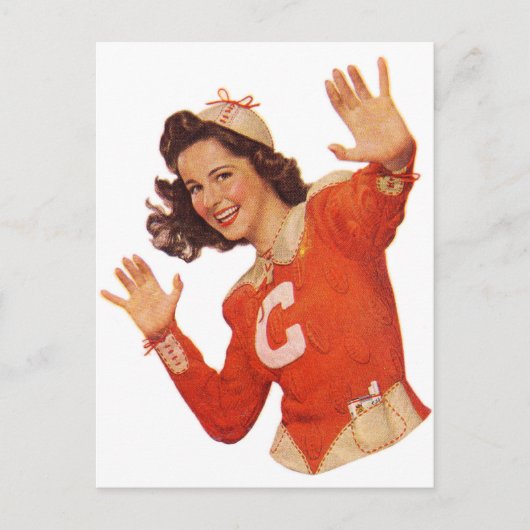 Vintag Retro Frauen Kitsch Rauchen Cheerleader Postkarte (Vorderseite)