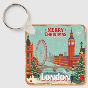 Vintag Retro Frohe Weihnachten aus London Schlüsselanhänger
