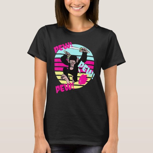 Vintag Retro Gamer Monkey Chimp Pew T-Shirt (Vorderseite)