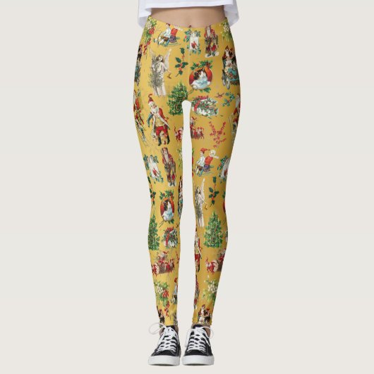 Vintag Retro Gold Weihnachtsfeiertag Leggings (Vorderseite)