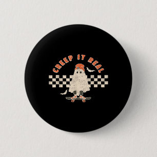 Vintag Retro Halloween Creep it real Ghost Boy Fa Button