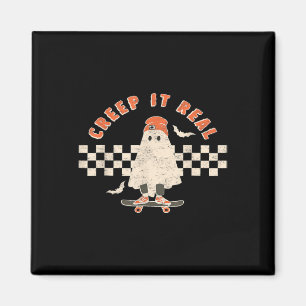 Vintag Retro Halloween Creep it real Ghost Boy Fa Magnet