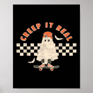 Vintag Retro Halloween Creep it real Ghost Boy Fa Poster