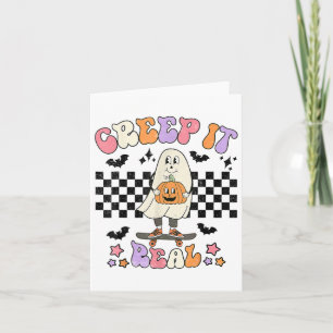 Vintag Retro Halloween Creep It Real Ghost Boy Fan Karte