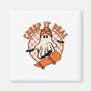 Vintag Retro Halloween Creep It Real Ghost Boy Fan Magnet