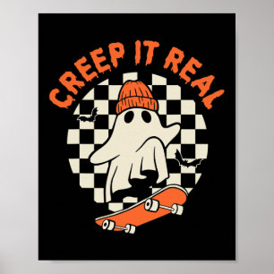 Vintag Retro Halloween Creep It Real Ghost Boy Fan Poster