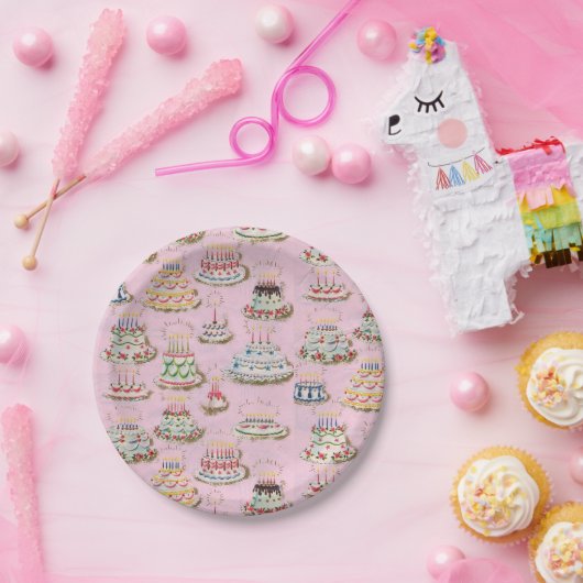 Vintag Retro Happy Birthday Cakes Pappteller (Party)