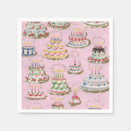 Vintag Retro Happy Birthday Cakes Serviette