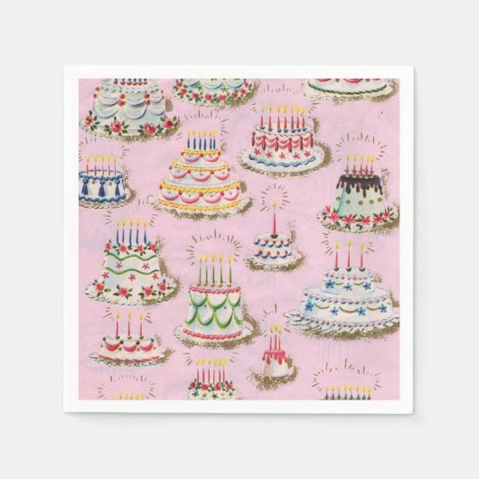 Vintag Retro Happy Birthday Cakes Serviette (Vorderseite)