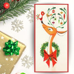 Vintag Retro Happy Reindeer Custom Christmas Feiertagskarte<br><div class="desc">Diese lustige Weihnachtskarte aus der Mitte des Jahrhunderts beherbergt einen glücklichen Rentier,  der mit Weihnachtsschmuck geschmückt ist,  einen Kranz um den Hals und einen niedlichen kleinen Vogel auf der Nase. Personalisieren Sie diese,  indem Sie die Nachricht auf der Rückseite anpassen und/oder Ihren Namen hinzufügen.</div>