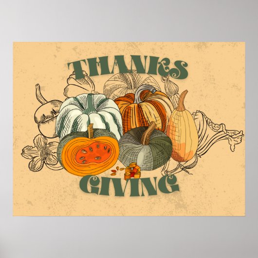 Vintag Retro Happy Thanksgiving Pumpkins Holiday Poster (Vorne)