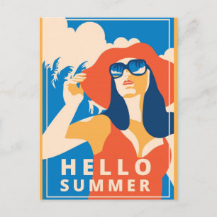 Vintag Retro Hello Summer Postcard Postkarte