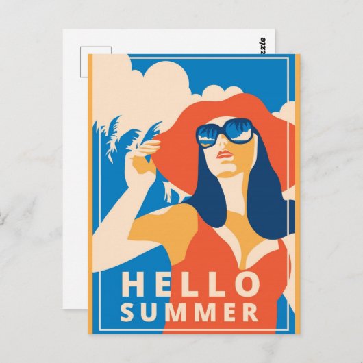 Vintag Retro Hello Summer Postcard Postkarte (Vorne/Hinten)