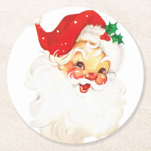 Vintag Retro Jolly Old Santa Claus Weihnachten Runder Pappuntersetzer
