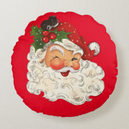 Vintag Retro Jolly Santa Claus Weihnachten Rundes Kissen